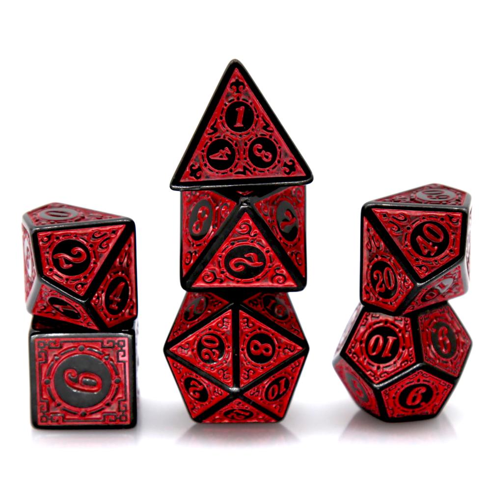Board Game Arena - 7 adet siyah kırmızı akrilik çokyüzlü