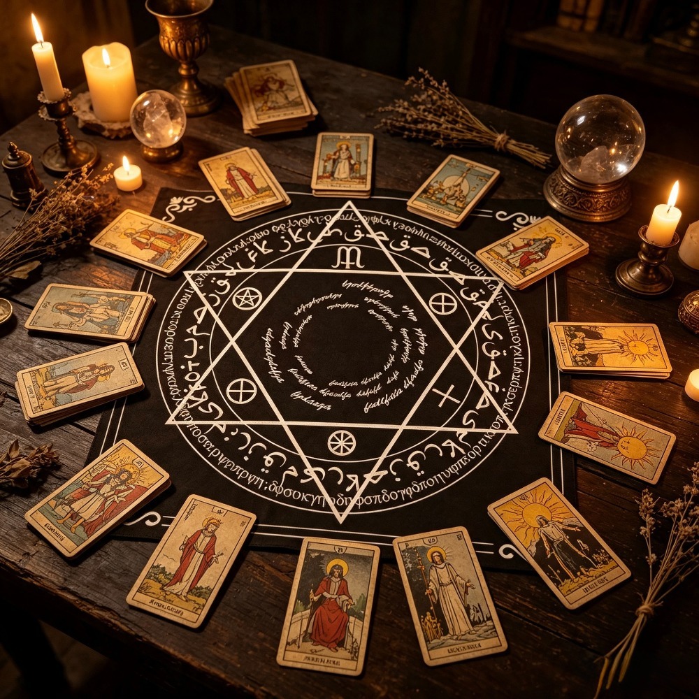 Board Game Vintage - 49cm Kare Tarot Masa Örtüsü, Siyah